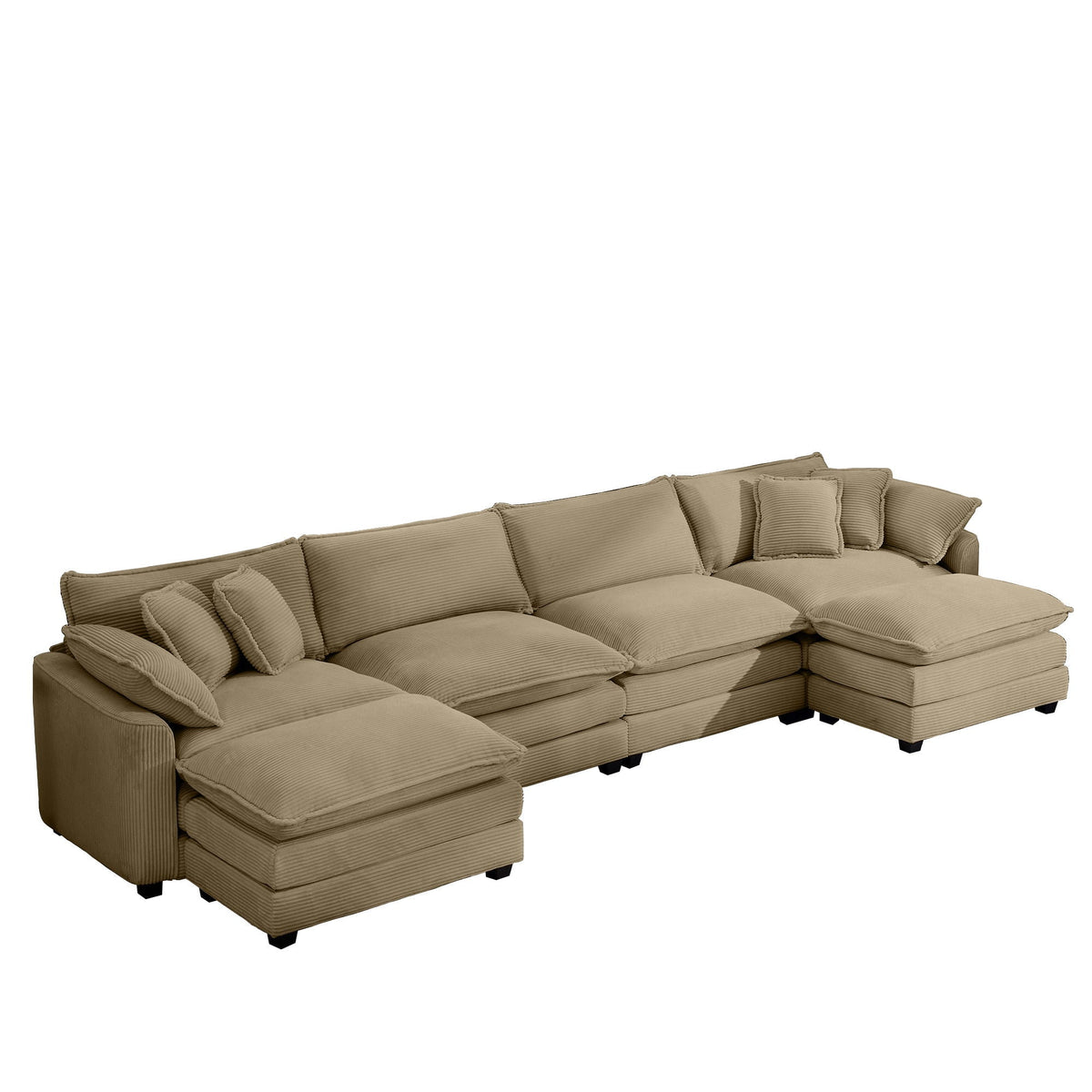 Modern Modular Cushion Sofa Set with Ottoman - Fabric, Multiple Colors
