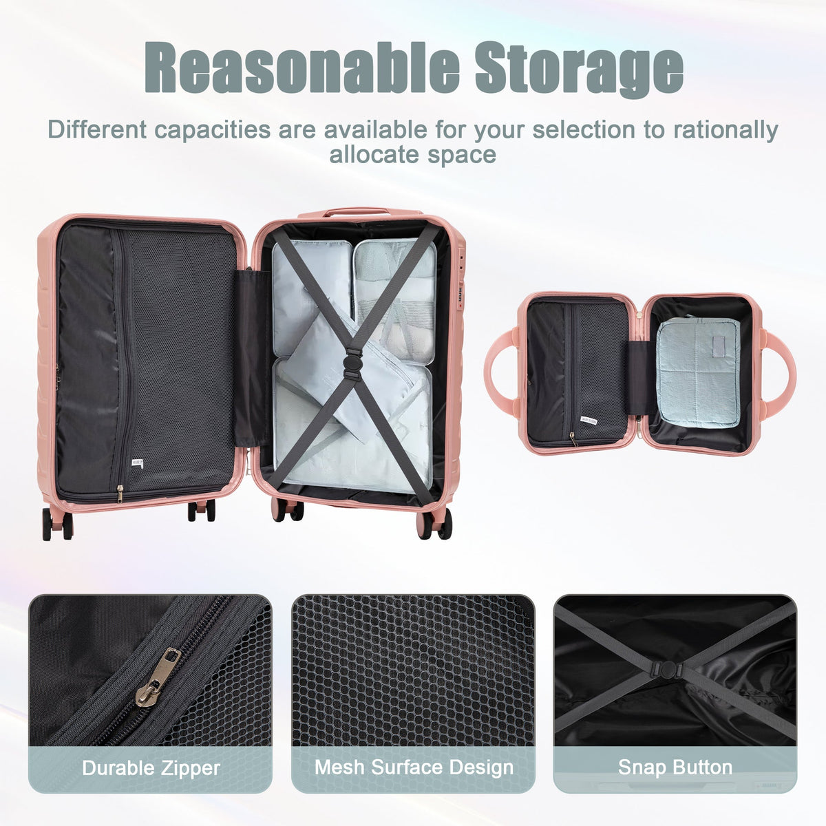 ABS 2-Piece Luggage Set with Spinner Wheels and Combination Lock - Pink