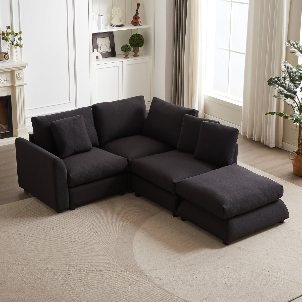 102.2 Inch Combination Sofa Modular Sofa with Ottoman Black