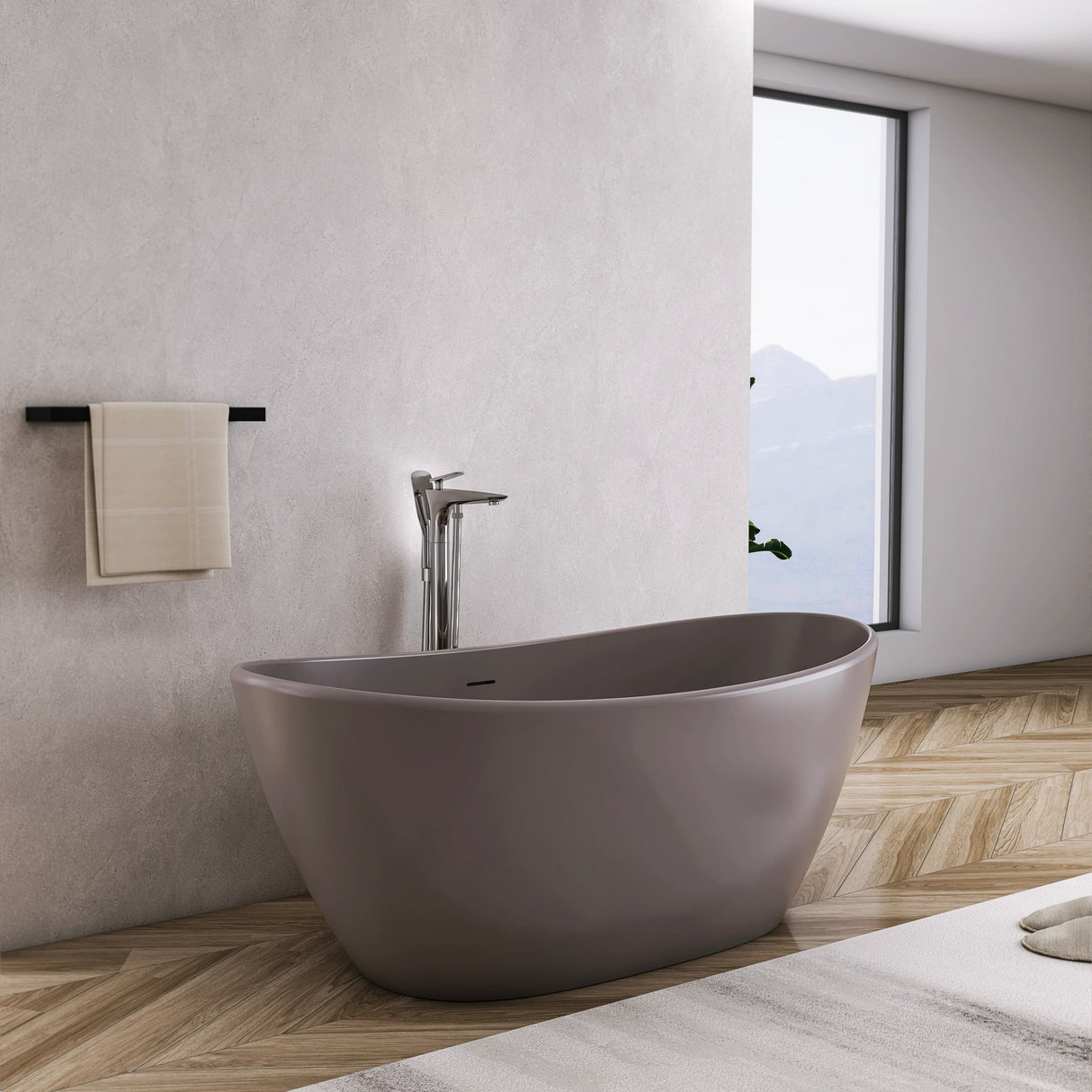 61 Inch Freestanding Solid Surface Soaking Bathtub