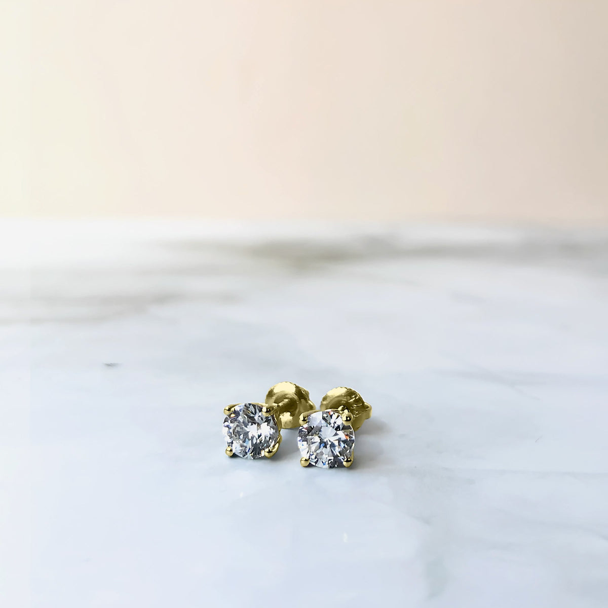 14K Gold Round Lab Grown Diamond Solitaire Stud Earrings with Screw Backs