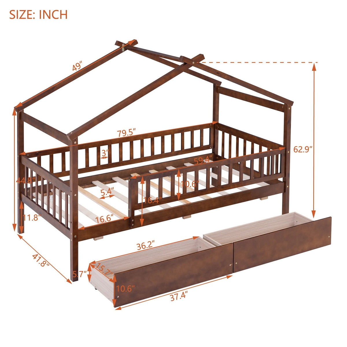 House Bed With 2 Drawers