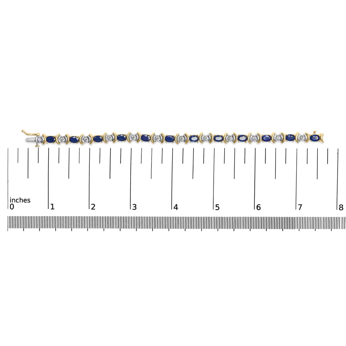 14K Yellow Gold 1.00 Cttw Alternating Diamond and 6 1/2 Cttw Oval Blue Sapphire Link Bracelet (H-I Color, SI1-SI2 Clarity) - 7" Inches