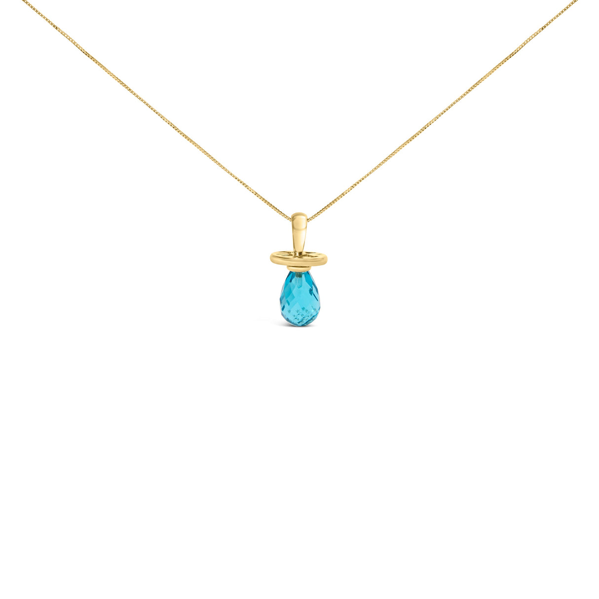 14K Yellow Gold and Blue Quartz Pacifier Pendant Necklace - 18" Inches