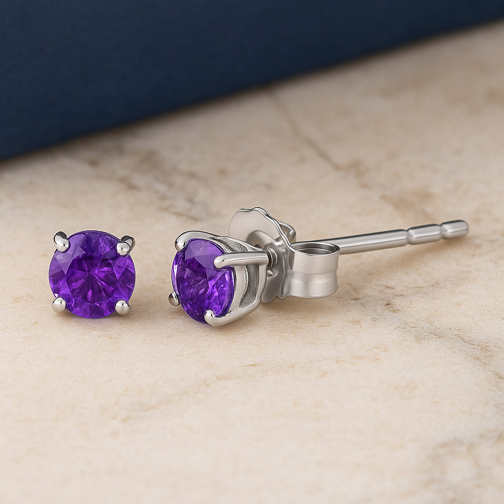 .925 Sterling Silver 3.5 MM Created Birthstone Solitaire Stud Earrings - Choice of Gemstone