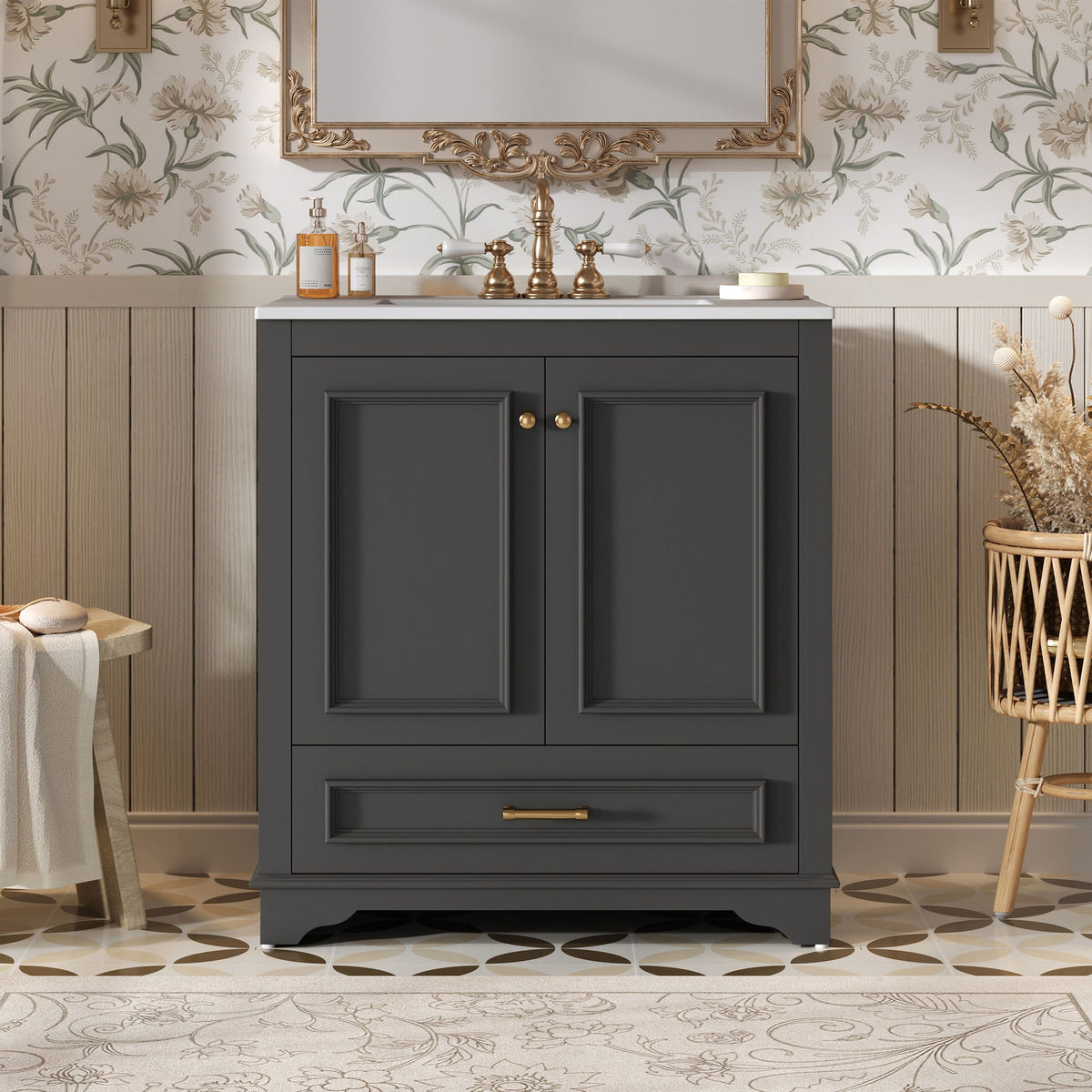 Bathroom Vanity With Sink, Cabinet & 2 Soft Closing Doors & Adjustable Shelf