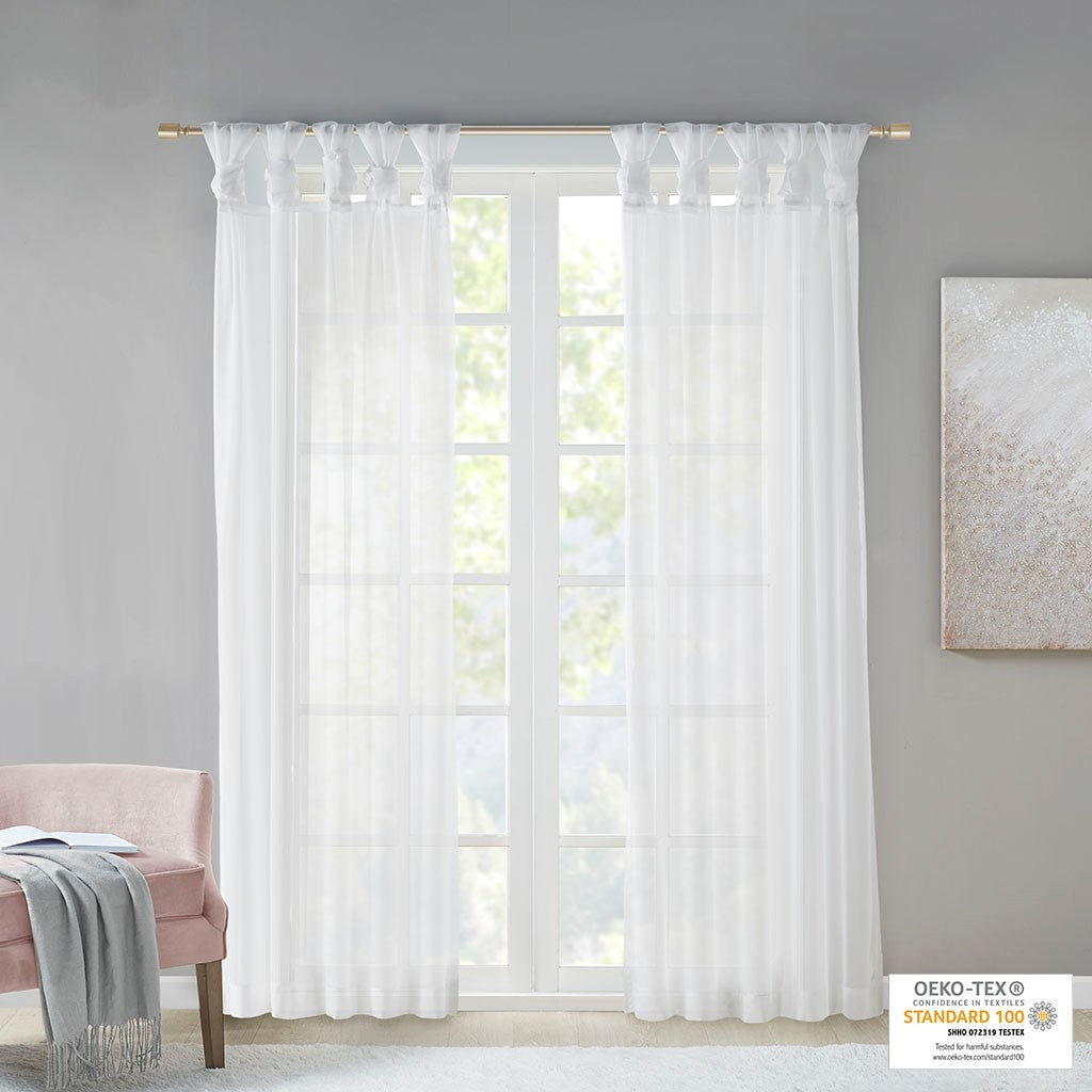 Twist Tab Voile Sheer Window Pair with Twisted Tab Tops - White