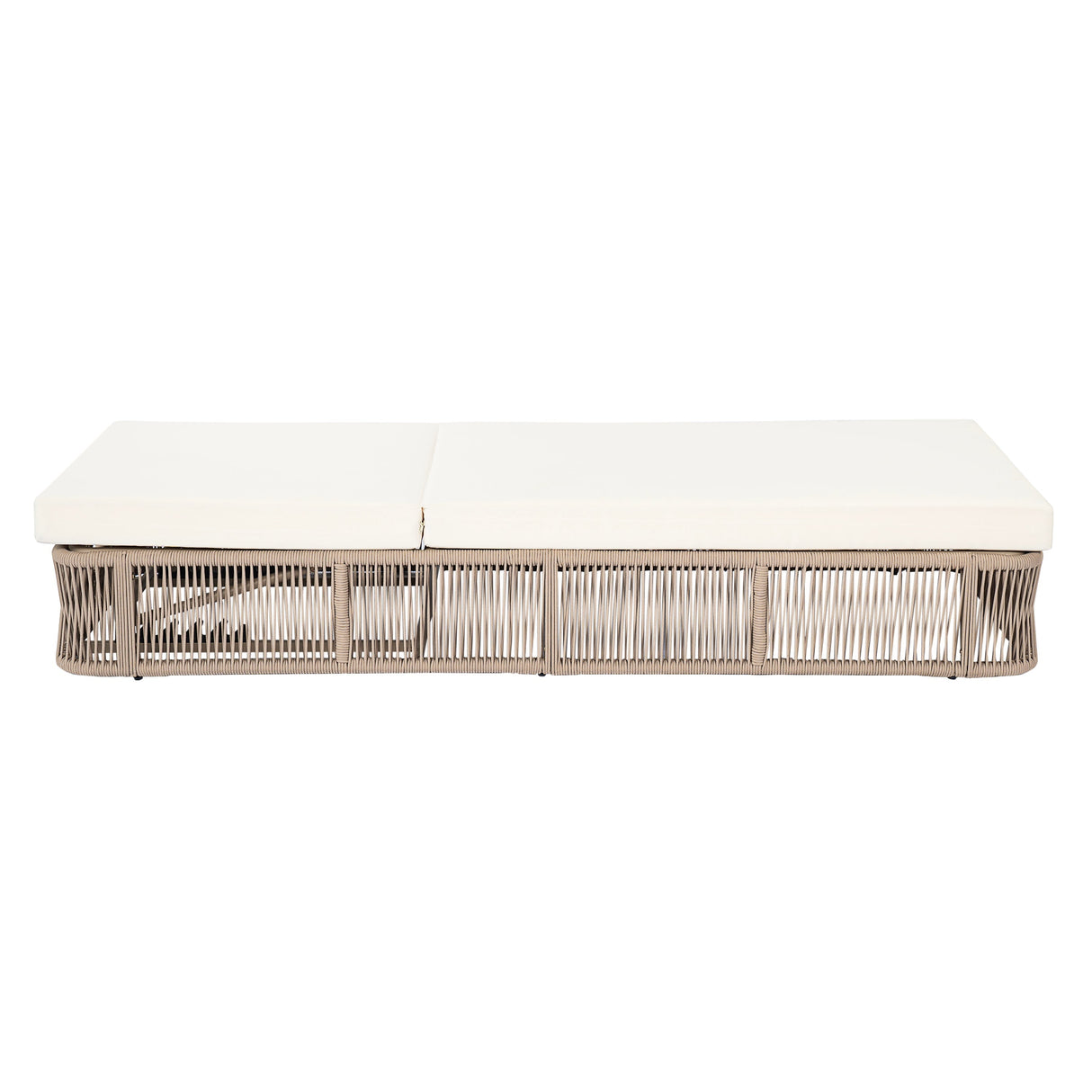Beige and White Adjustable Sunlounge with Woven Rope Base