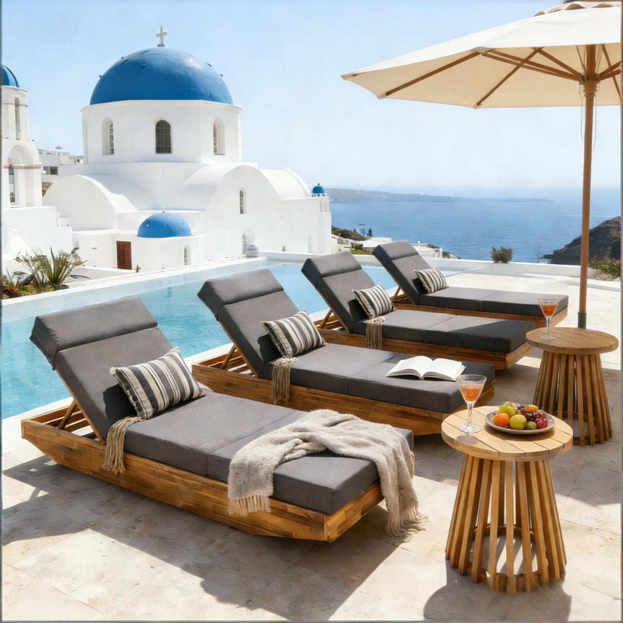 Modern Acacia Wood Outdoor Chaise Lounge with Adjustable Headrest