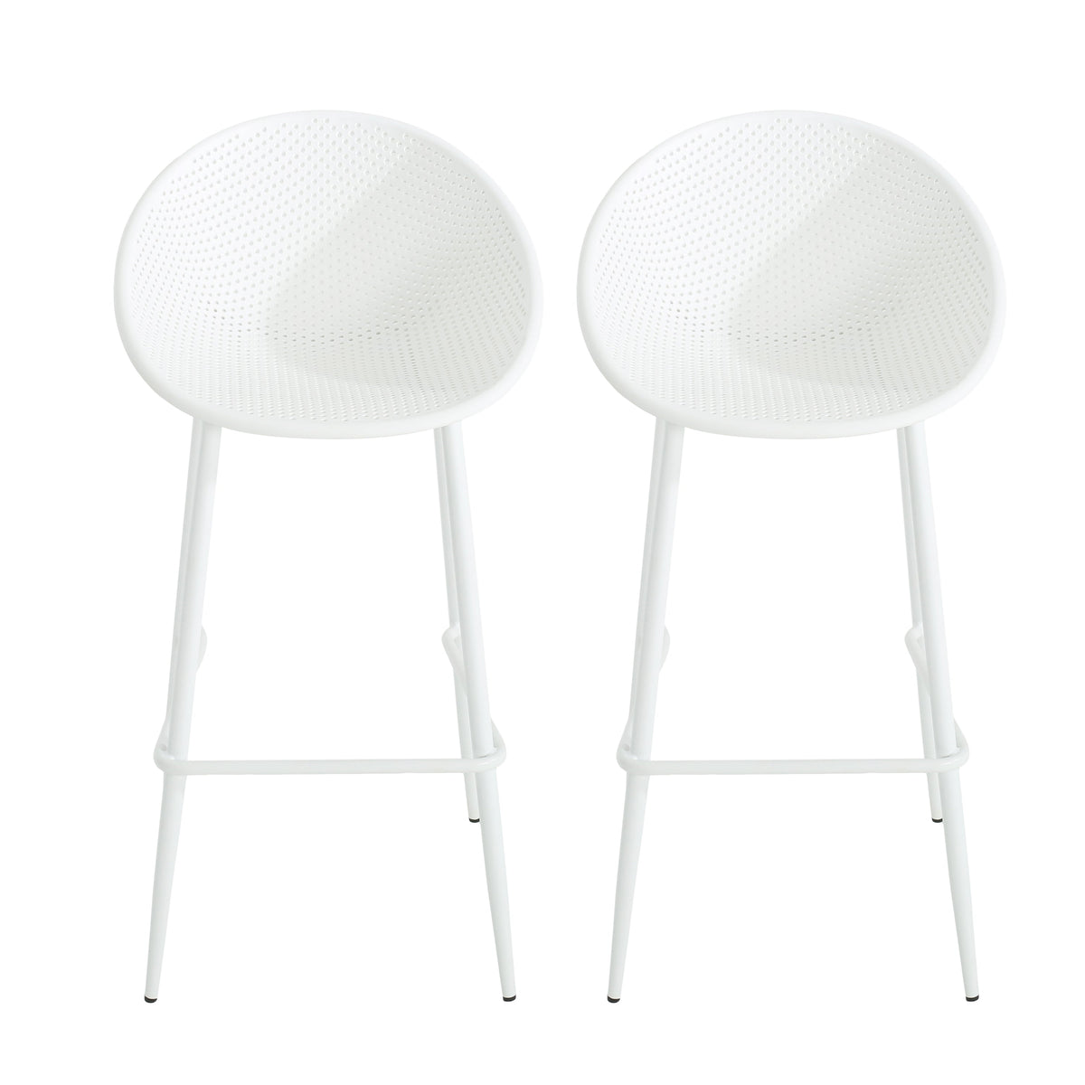 Modern Gable Outdoor Barstool Set of 2 with Perforated Design - White