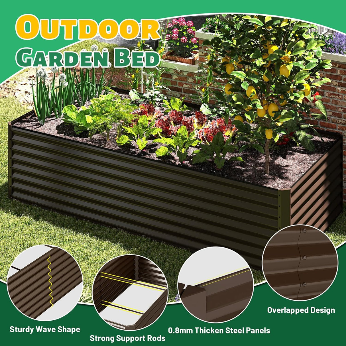 6x3x2 ft Galvanized Raised Garden Bed