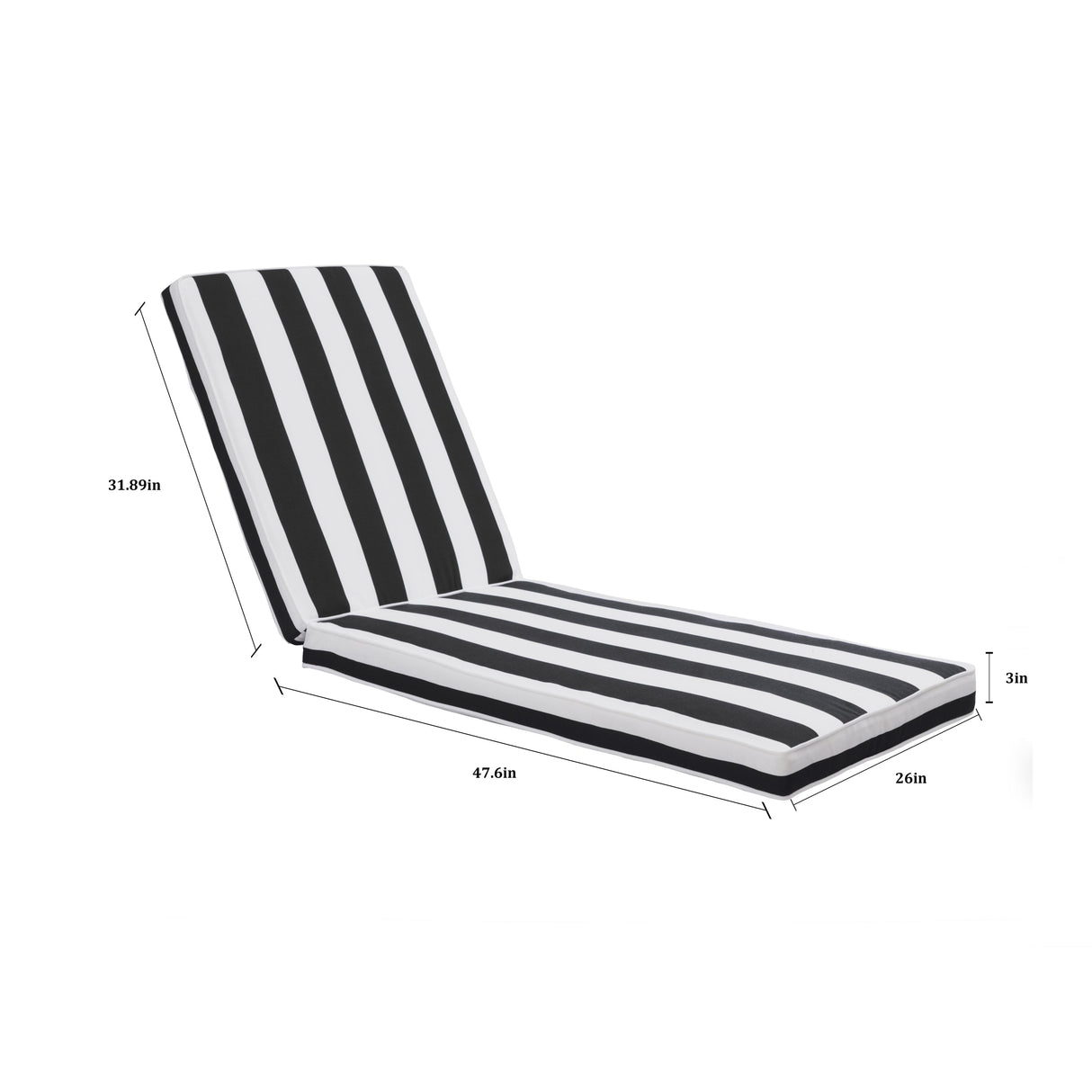 2-Piece Outdoor Chaise Lounge Chair Cushion Set – Black/White Stripe