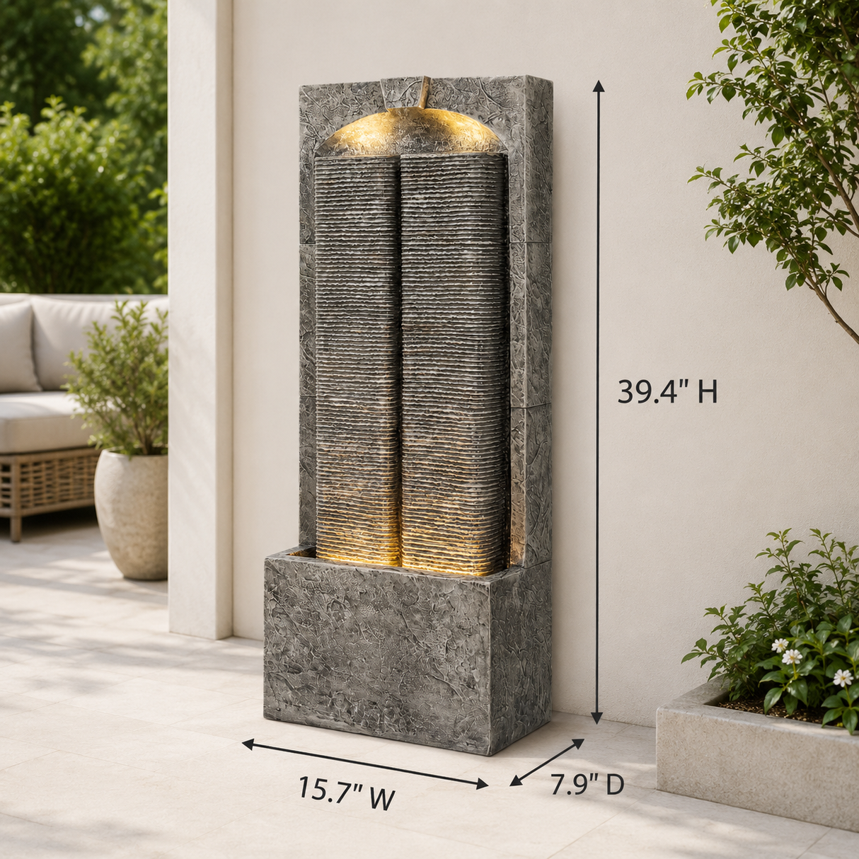 Cascading LED Outdoor Water Fountain - 39" H