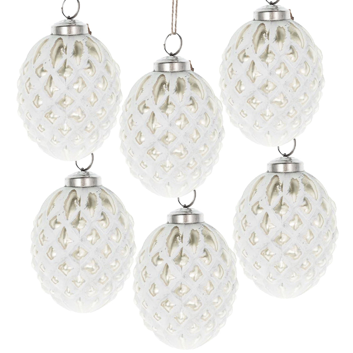 Christmas Ball Ornaments, Glass Decorative Hanging Ball Christmas Tree Ornaments, For Holiday Party Decorations (Set of 6) - White