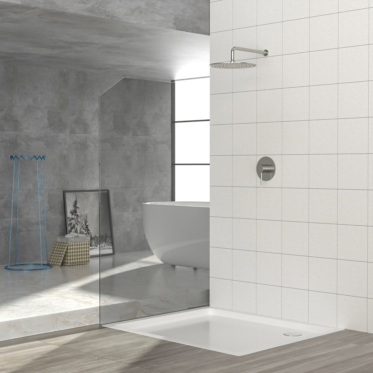 Shower Faucet Set With 10" Rainfall Shower Head And Valve - Brushed Nickel