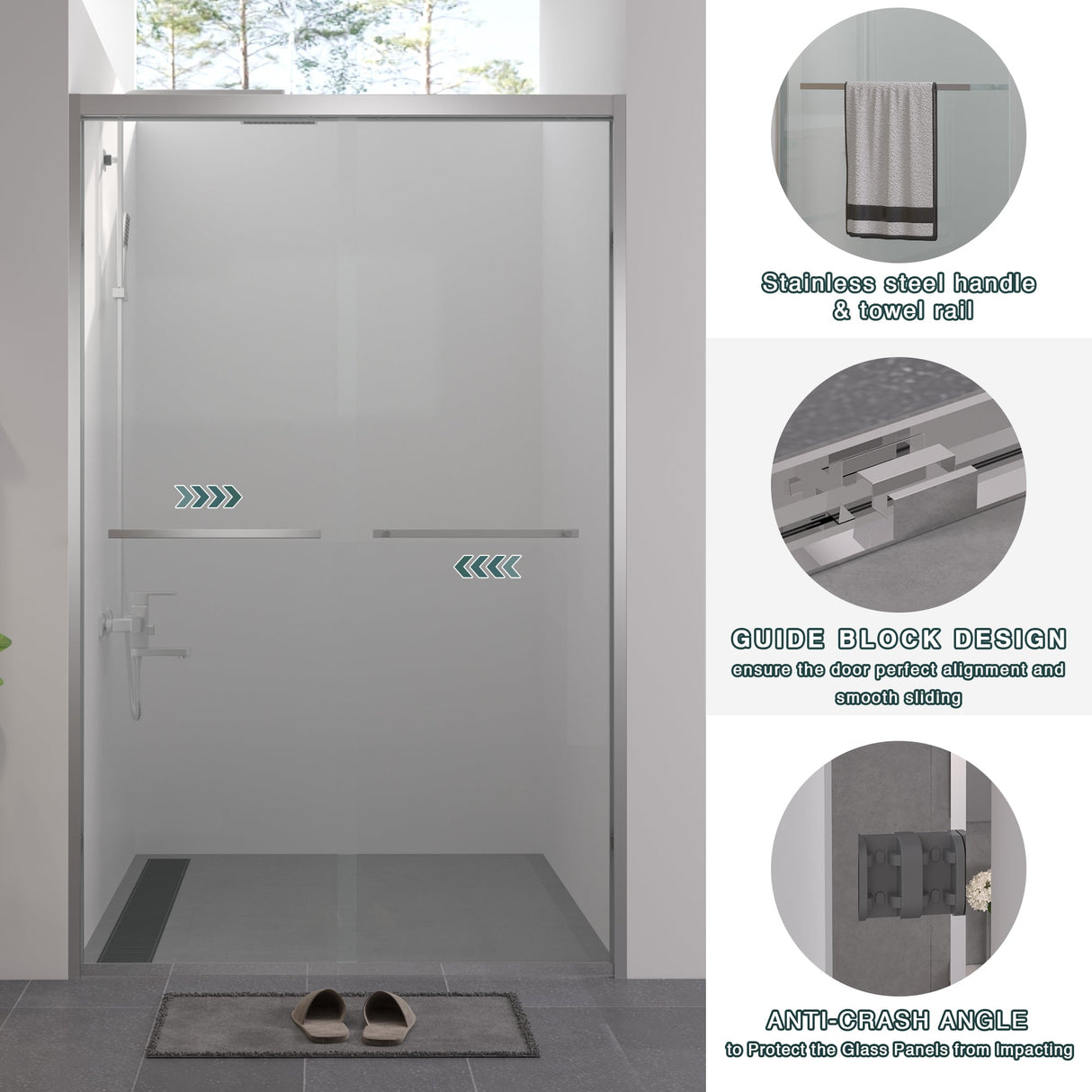 Premium Aluminum Frame Double Sliding Shower Door