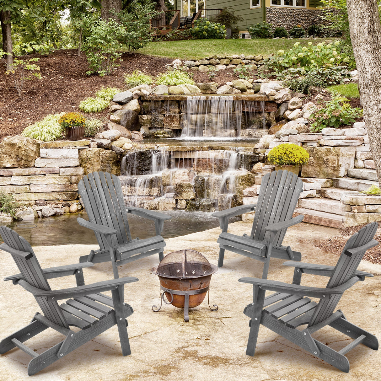 Classic Gray Cedar Wood Lounge Patio Chair Set of 2