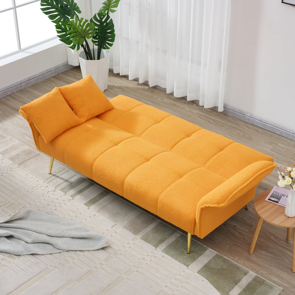 70-Inch Teddy Fleece Sofabed with Adjustable Arms and Backrest
