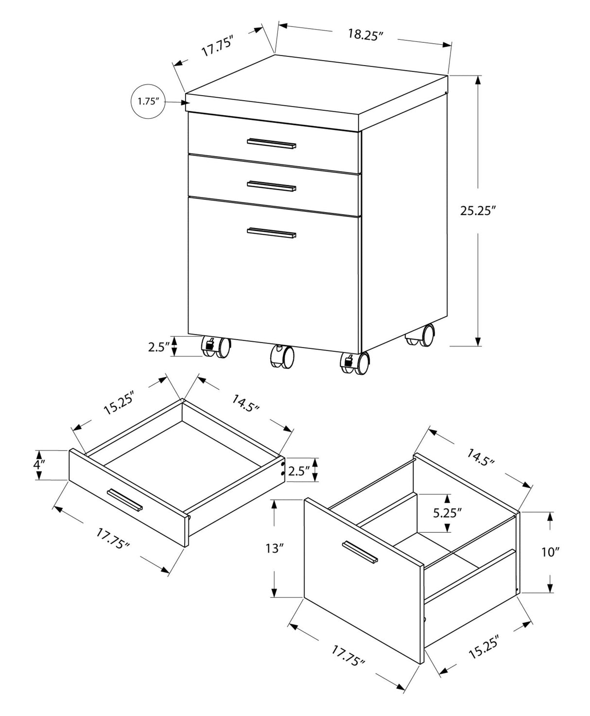Rolling Mobile File Cabinet with Storage Drawers & Printer Stand
