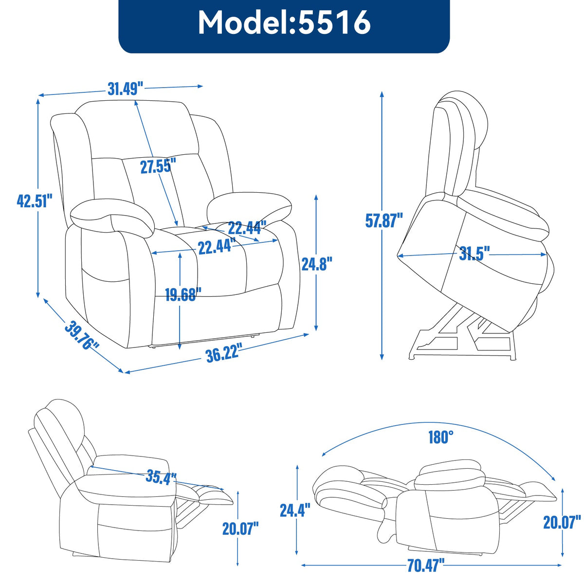 Dual Motor Electric Recliner Chair with Massage and Heat - Leatheraire