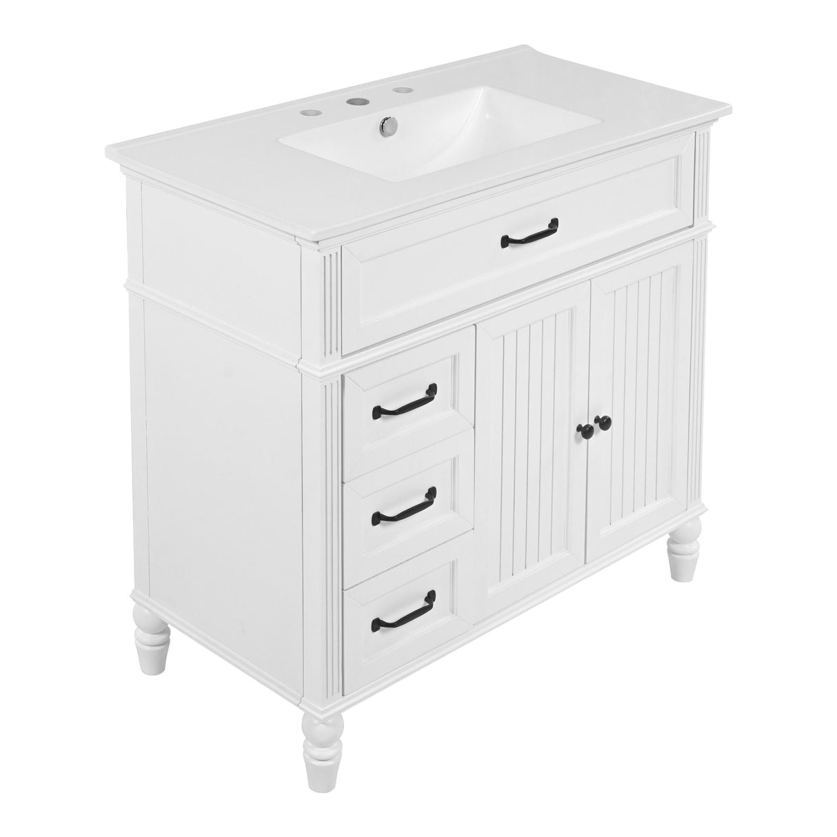 Bathroom Vanity With Sink, 2 Door Storage With Soft Closing Hinges - White