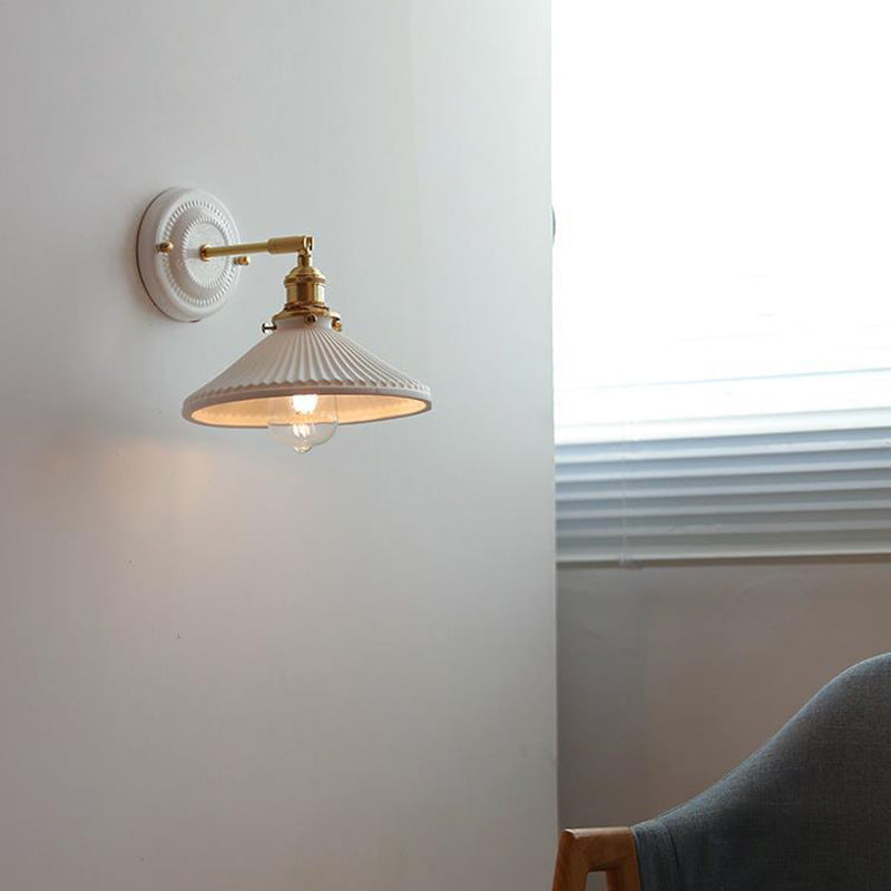 Vintage Japanese Ceramic Brass Wall Light E27 Hardwired