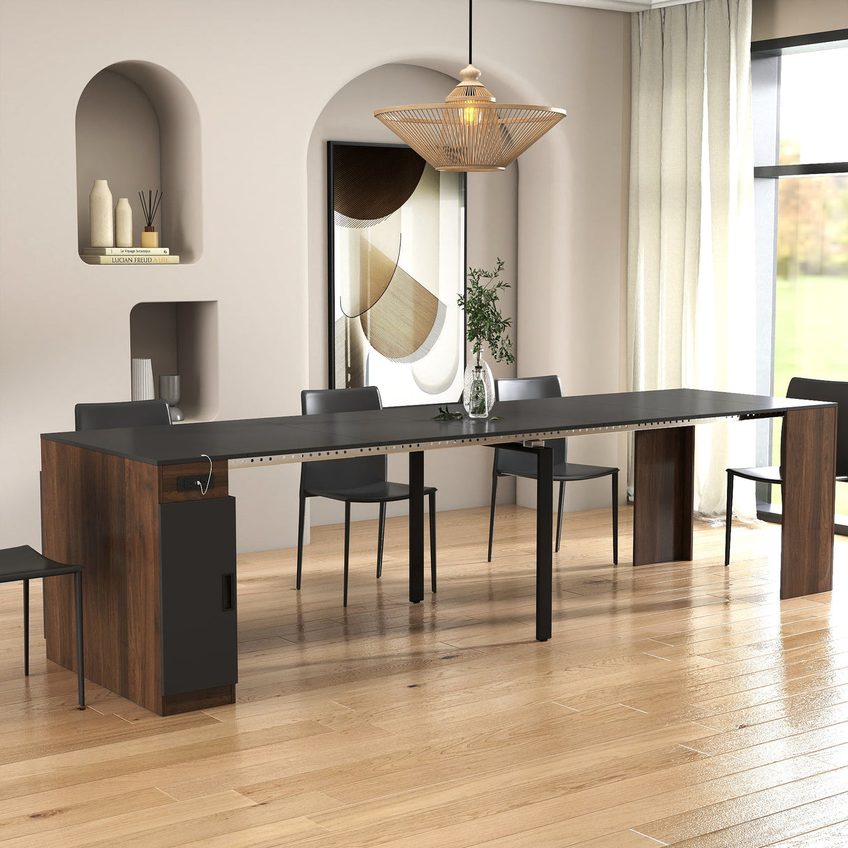 Modern Multifunctional Extendable Dining Table with Outlet