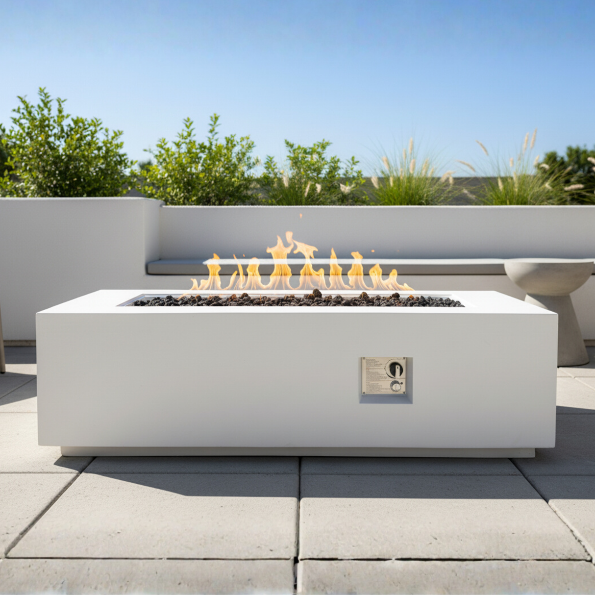 Outdoor Rectangle Propane Fire Pit Table 60 Inch, White