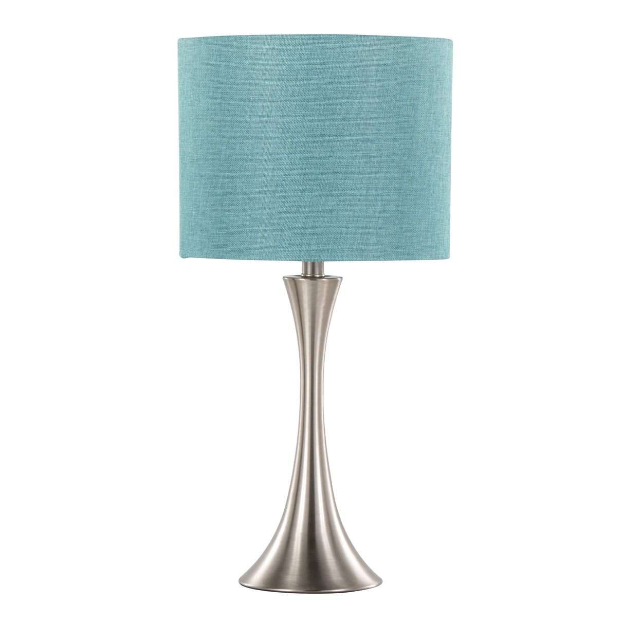 Lenuxe 24" Contemporary Metal Table Lamp Set in Brushed Nickel with Turquoise Shade - Set of 2