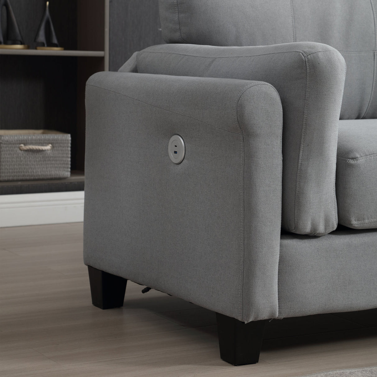 Modern Gray Sofa with Integrated USB and Type-C Charging
