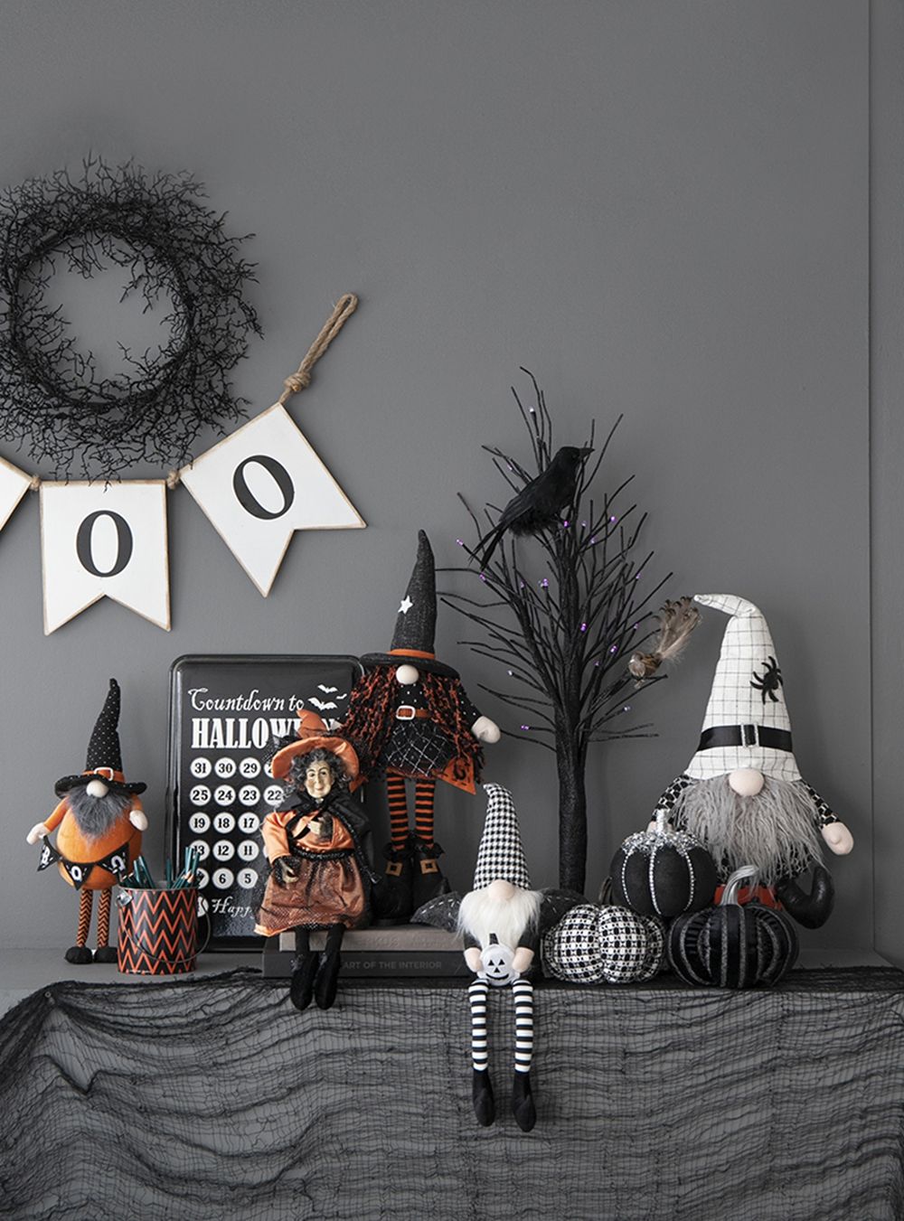 Sitting Gnome With Hat Spider, For Halloween Decor