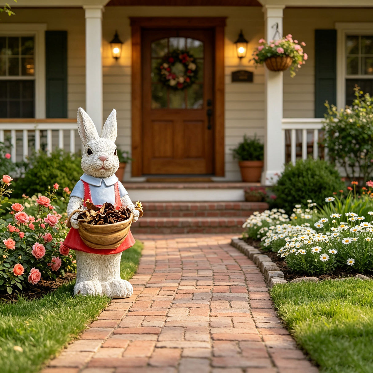 Charming Hand-Painted Rabbit Garden Statue