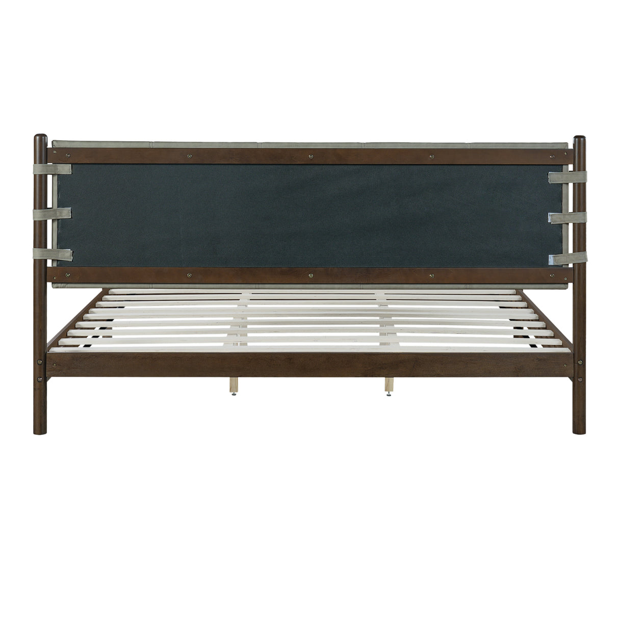 Premium Rubber Wood Platform Bed Frame King Size with Light Grey Headboard