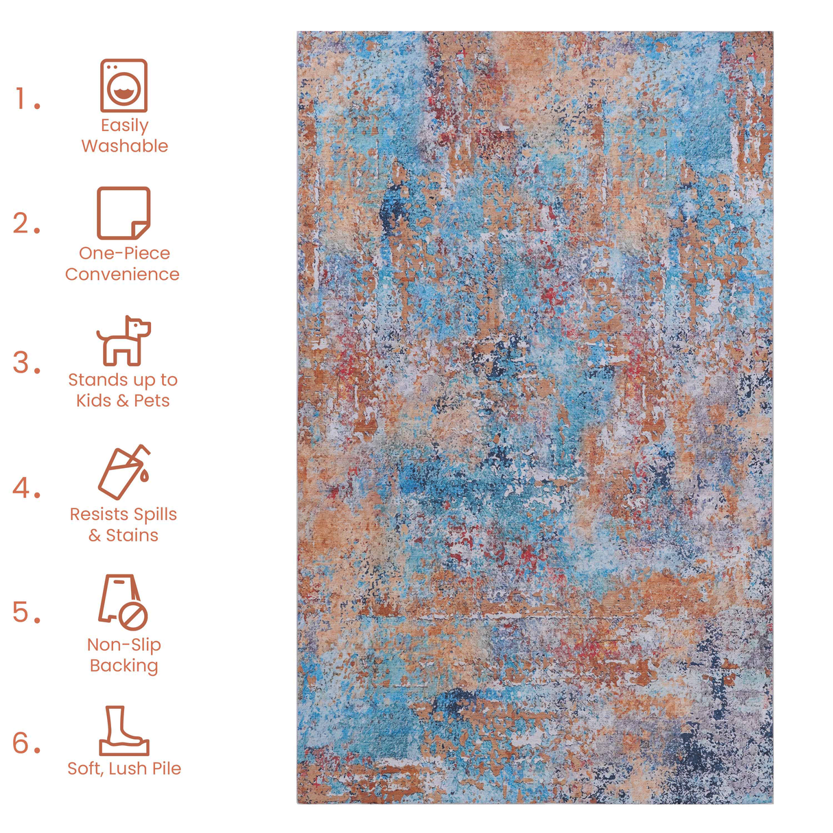 Naar Washable Area Rugs, Low-Pile, Non-Slip, Non-Shedding, Foldable, Kid & Pet Friendly