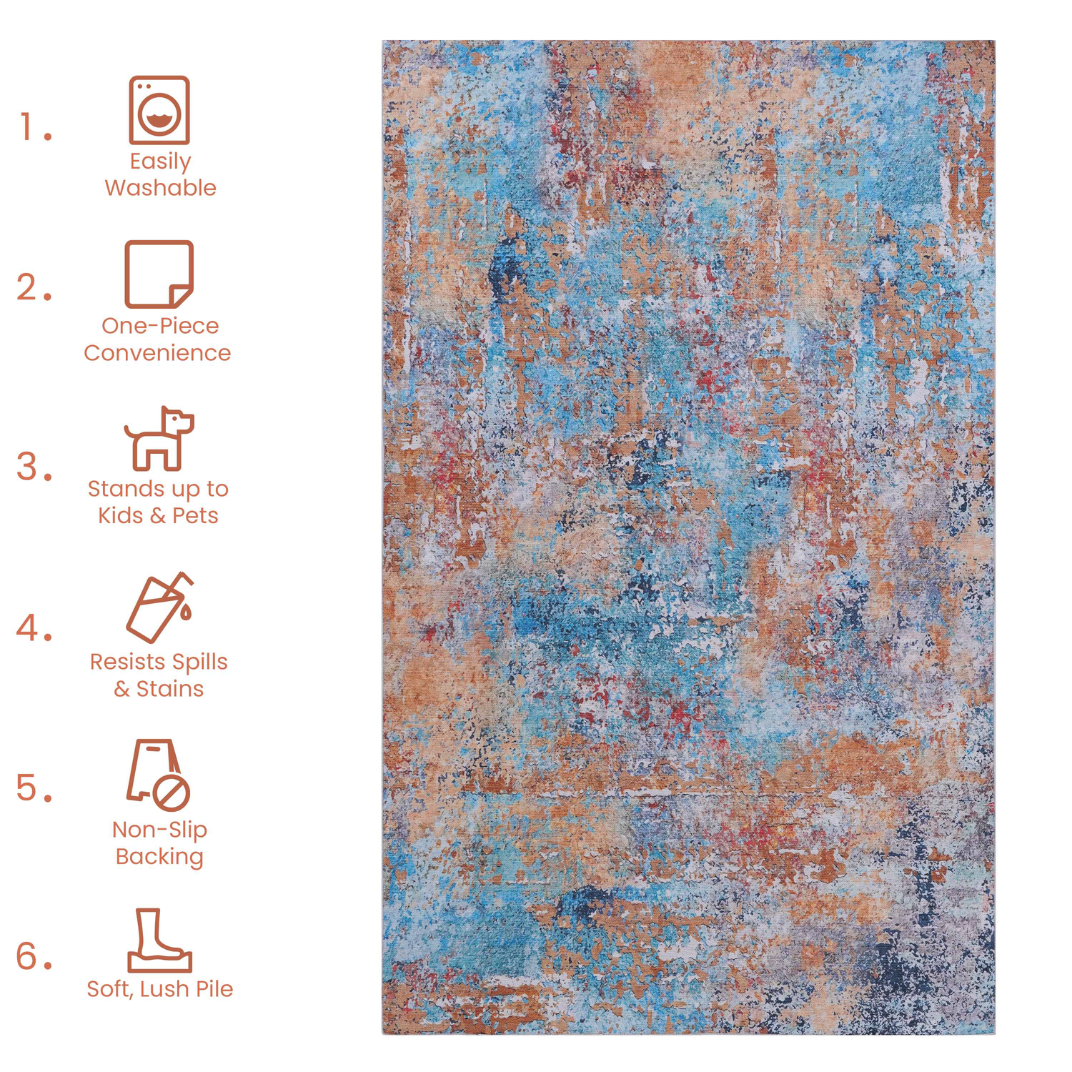 Naar Washable Area Rugs, Low-Pile, Non-Slip, Non-Shedding, Foldable, Kid & Pet Friendly