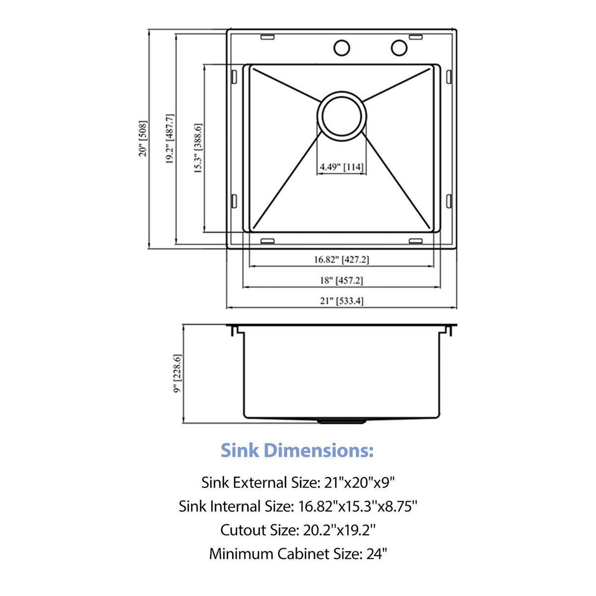 21" Drop-In Kitchen Sink With Pull-Out Faucet And Sink Cover