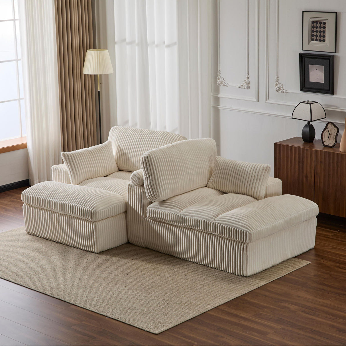 Double Chaise Lounge Chair, Oversized Upholstered Sleeper Cloud Couch