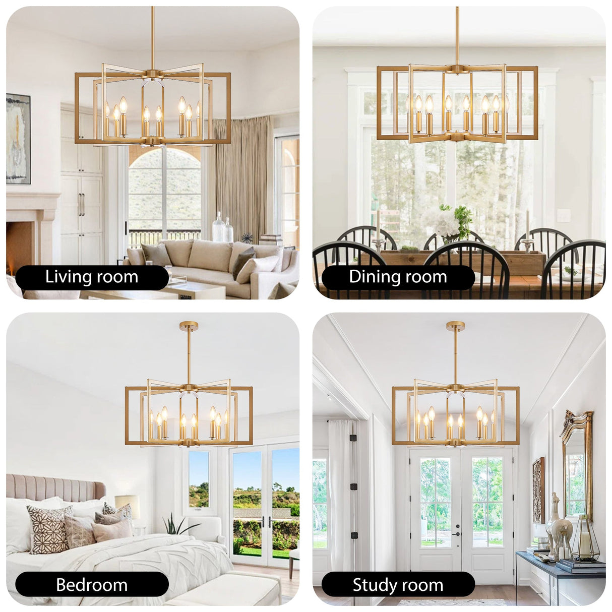 27" Modern Golden Geometric 8-Light Chandelier