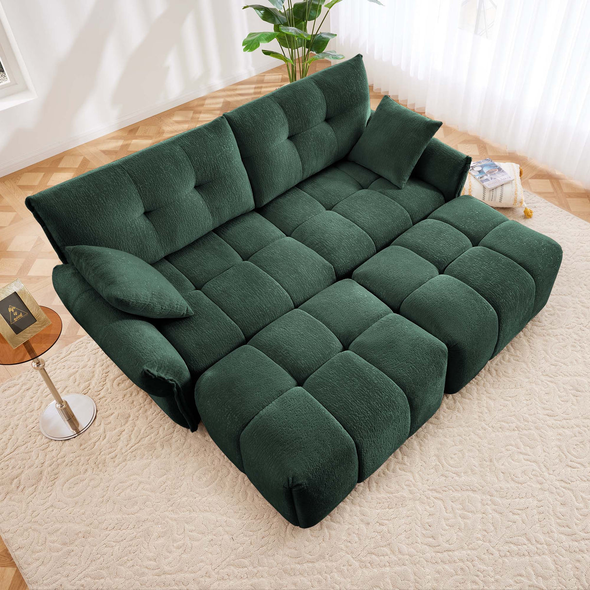 2 Seater Sofa Set With 2 Ottomans And Throw Pillows