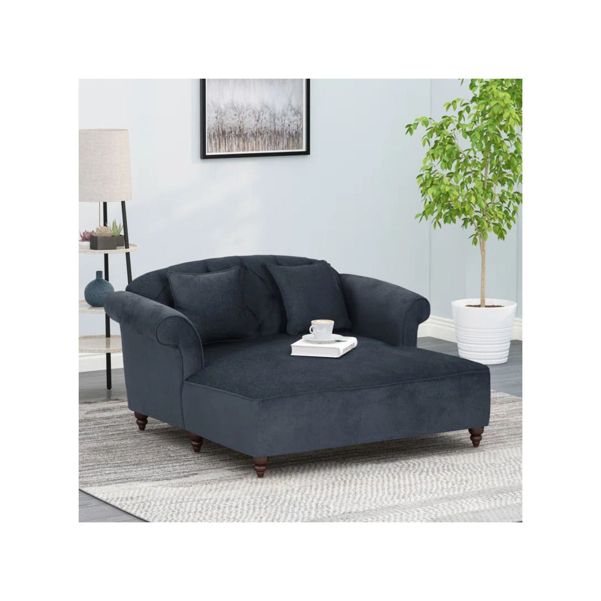 Upholstered Chaise Lounge with Scroll Arms & Pillows - Dark Gray or Dark Brown