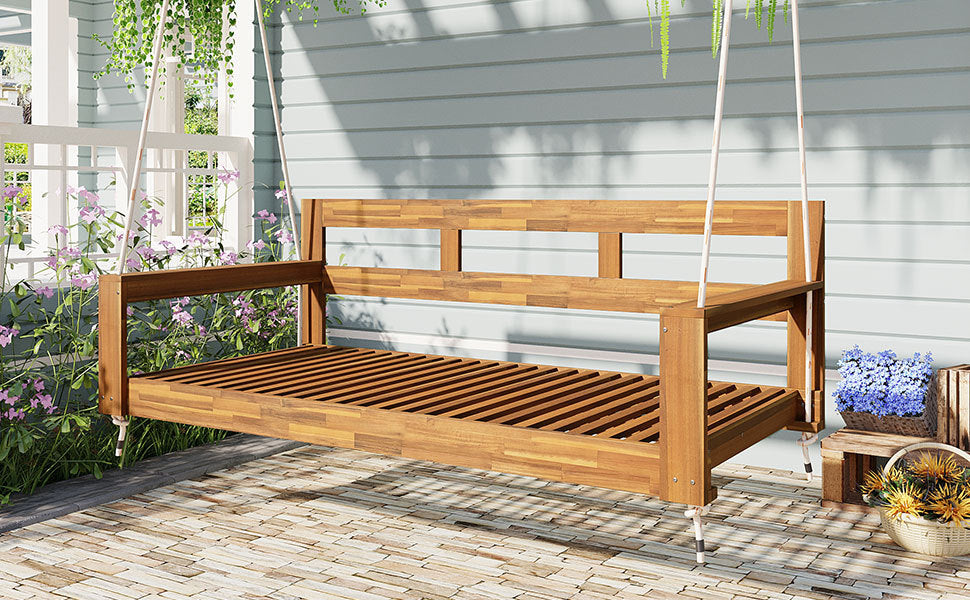 TOPMAX Patio Wooden Twin Size Porch Swing Daybed Frame