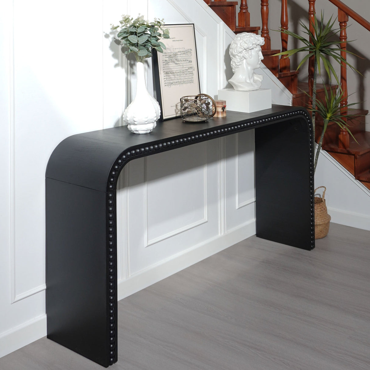 Black Wood Console Table, 59in Entryway Table