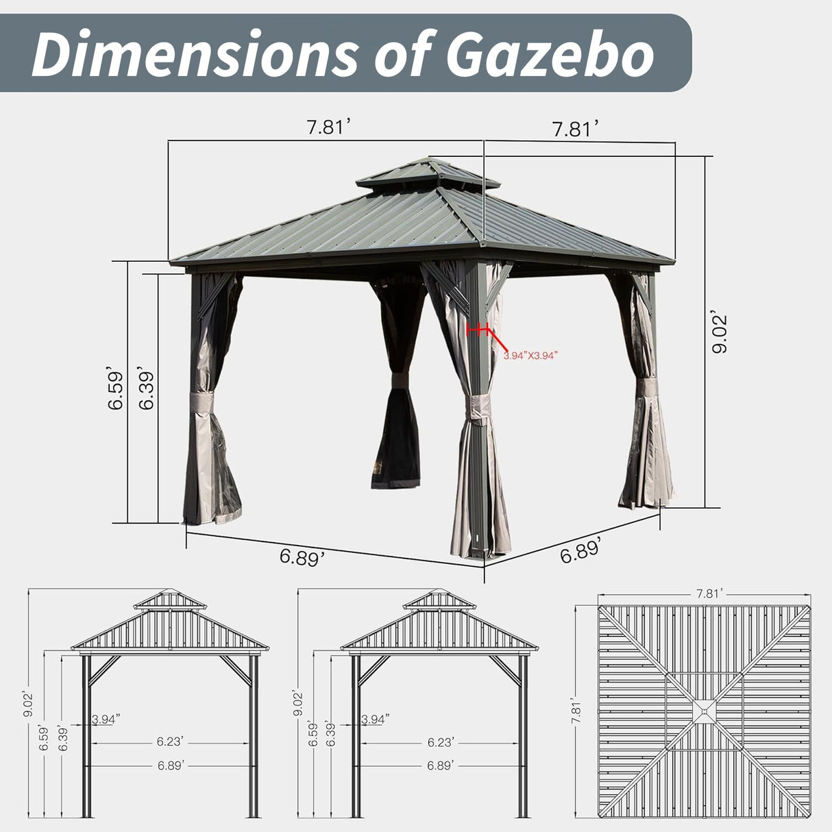 8' X 8' Hardtop Gazebo