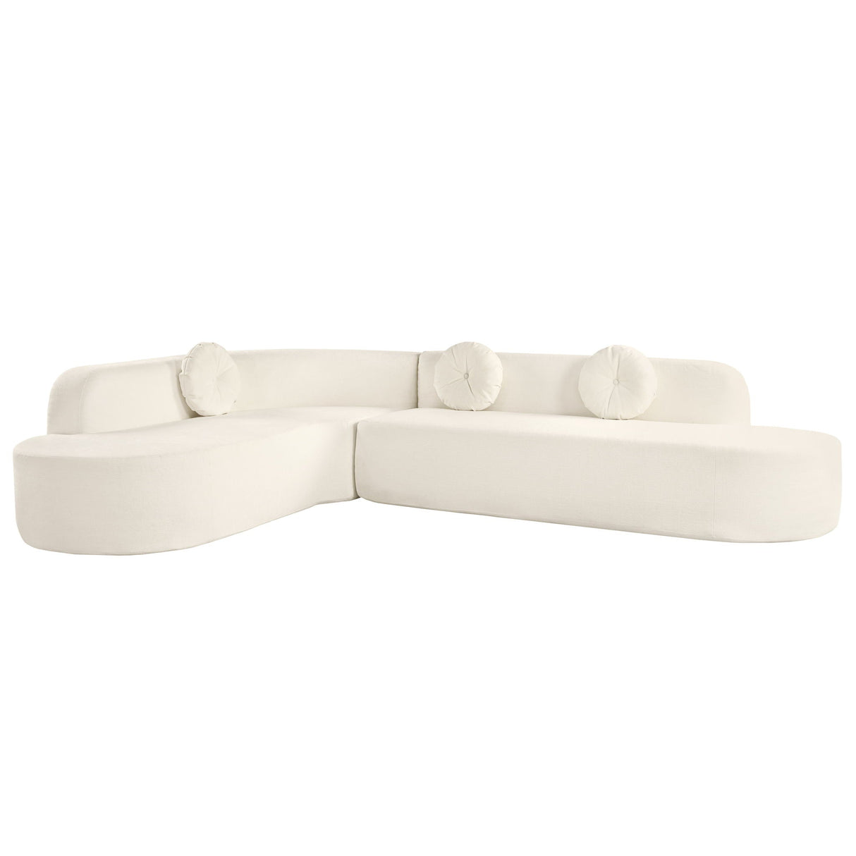 Extra Large Sectional Sofa Soft Fabric Upholstery, Elegant Curved Design With 3 Round Cushions, High - Resilience Foam For Ultimate Comfort - Beige
