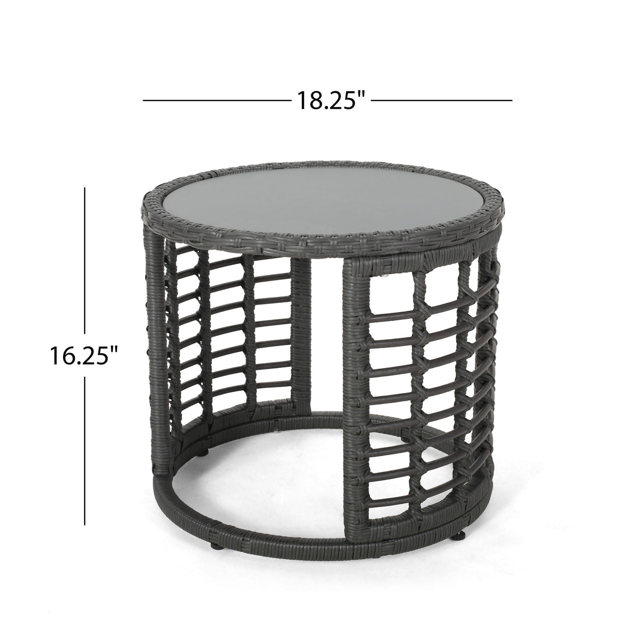 Achill Outdoor Modern Boho Wicker Side Table With Glass Top - Gray