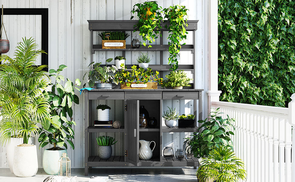 TOPMAX 66'' Large Outdoor Farmhouse Wooden Potting Bench Table