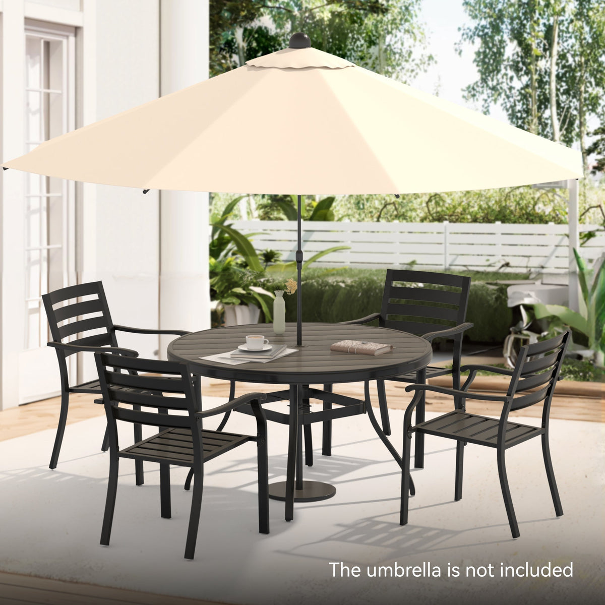 5-Piece Outdoor Patio Dining Set with Stackable Metal Chairs – Black