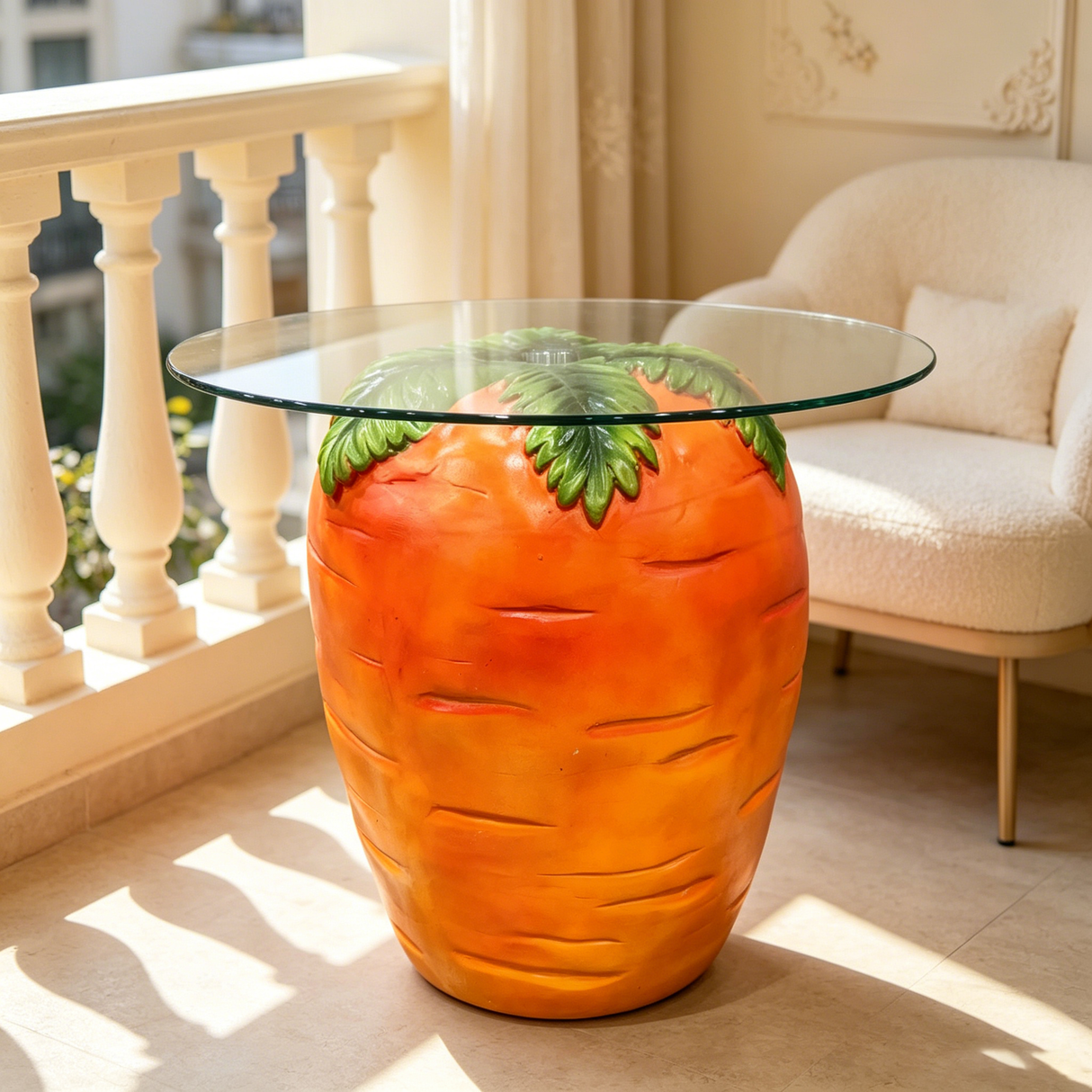 Carrot Shaped Side Table with Glass Top
