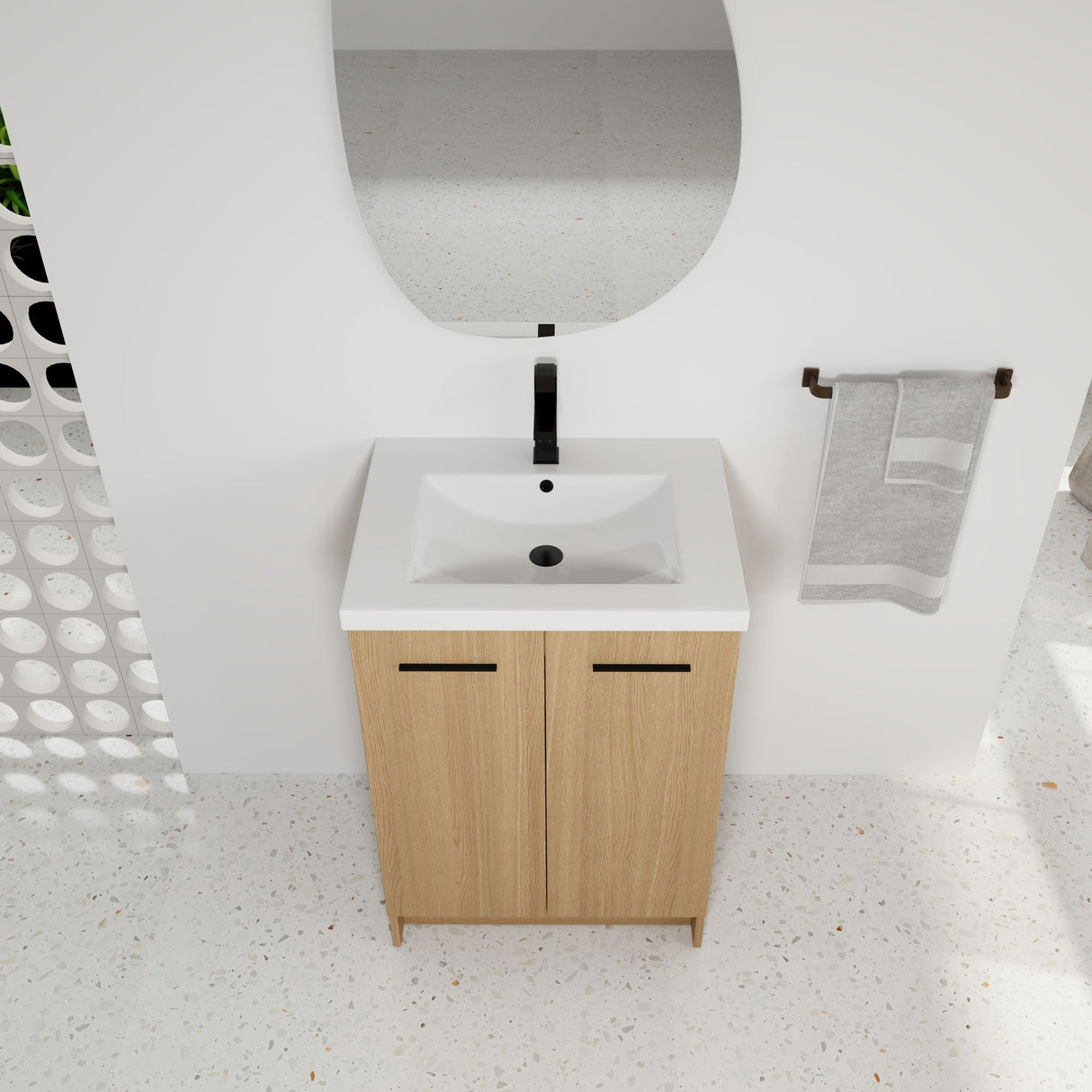 Floating Bathroom Vanity With Sink, Wall Mounted Double Door Storage