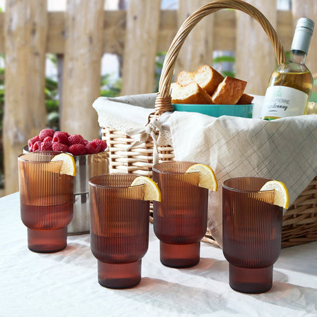 Eze-Acrylic-Ribbed-Highball-Glassware,-Set-of-4-Highball